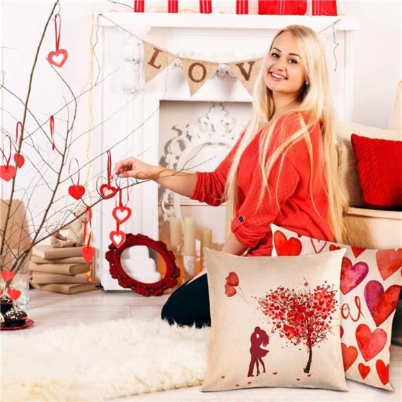 4 Pack Valentine's Day Throw Pillow Covers 18x18 Inch Holiday Home Decoration - Picture 5 of 8
